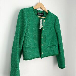 J. Crew Louisa lady jacket in sequin tweed green NWT Size 2